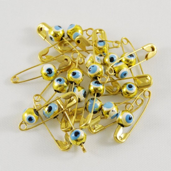 Minik Nazar Boncuklu Çengelli İğne Altın Renk 0.6 cm 20 Adet