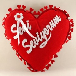 Seni Seviyorum Kalp Süet Yastık 30 cm X 30 cm