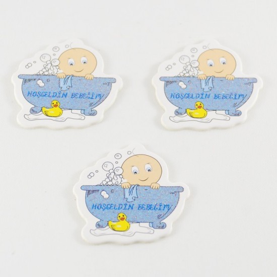 Yıkanan Erkek Bebek Mavi Ahşap Bebek Şekeri Süsü 20 Adet