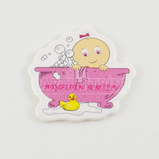 Yıkanan Kız Bebek Pembe Ahşap Bebek Şekeri Süsü 20 Adet