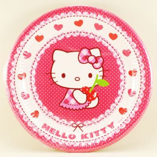 Hello Kitty Temalı Pembe Orjinal Lisanslı Kağıt Tabak 8 Adet