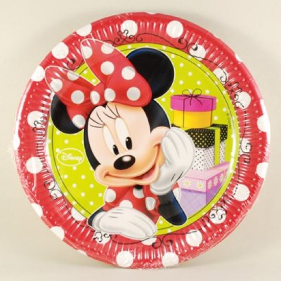 Minnie Mouse Hediye Paketi Temalı Orjinal Lisanslı Kağıt Tabak 8 Adet