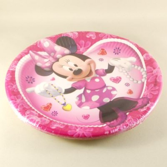 Minnie Mouse Kolyeleri Temalı Pembe Orjinal Lisanslı Kağıt Tabak 10 Adet