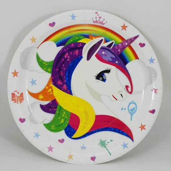 Unicorn Lisanslı Kağıt Tabak Parti Malzemeleri 8 Adet