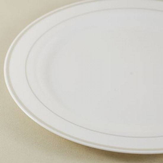 Beyaz Renk Kenarları Gümüş Plastik Tabak Silver Dreams 6 Adet 26 Cm