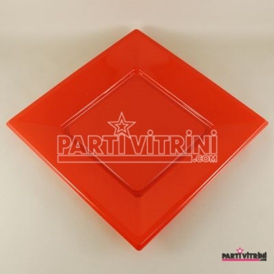 Kırmızı Renkli Kare Plastik Tabak 8 Adet