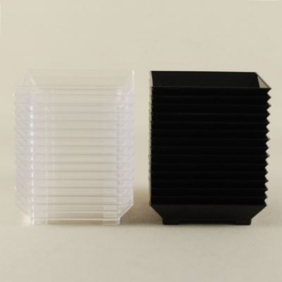 Mini Boy Tapas Siyah Şeffaf Kare Plastik Tabak 30 Adet