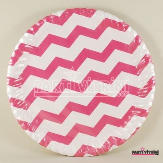 Zigzag Desenli Pembe Kağıt Tabak 8 Adet