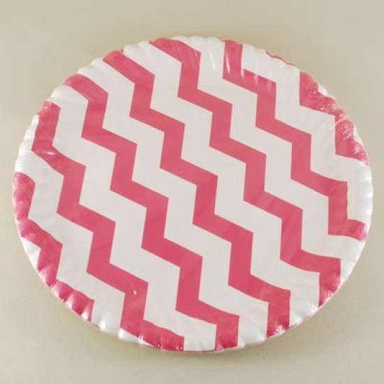 Zigzag Desenli Pembe Kağıt Tabak 8 Adet