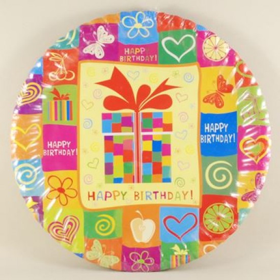 Happy Birthday Pembe Kalpli Ve Hediye Paketli Tabaklar 10 Adet