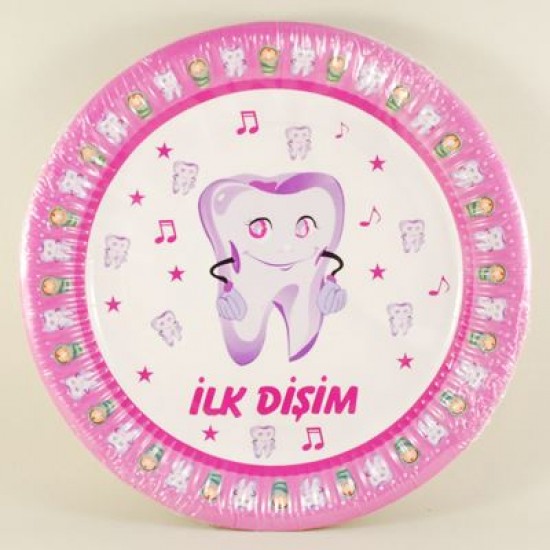 İlk Dişim Pembe Kağıt Tabak 10 Adet
