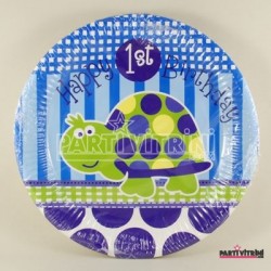 Şirin Kaplumbağa Temalı 1 Yaş Mavi Kağıt Tabak 10 Adet