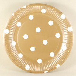 Altın Üzerine Beyaz Puantiyeli Kağıt Tabak 10 Adet