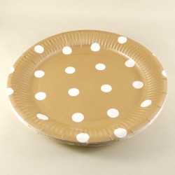 Altın Üzerine Beyaz Puantiyeli Kağıt Tabak 10 Adet