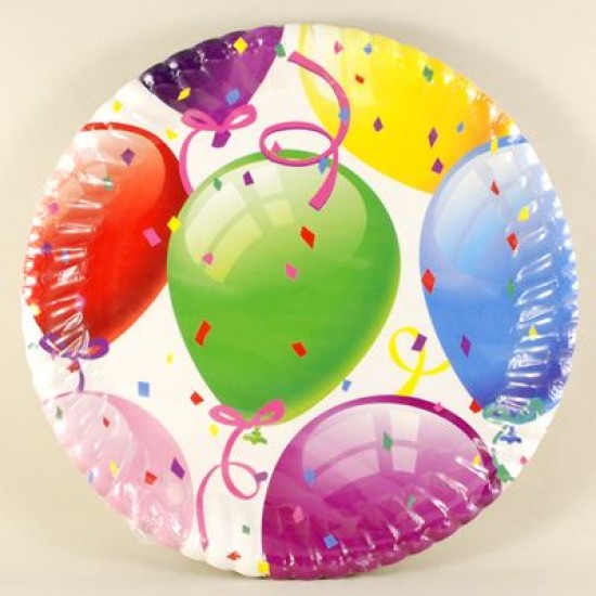 Balonlu Kağıt Parti Tabakları 8 Adet
