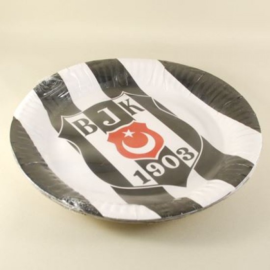 Beşiktaş Temalı Siyah Beyaz Lisanslı Parti Tabağı 8 Adet