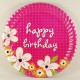 Çiçek Resimli Pembe Happy Birthday Tabaklar 10 Adet