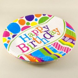 Happy Birthday Rengarenk Puantiyeli Kağıt Tabak 10 Adet