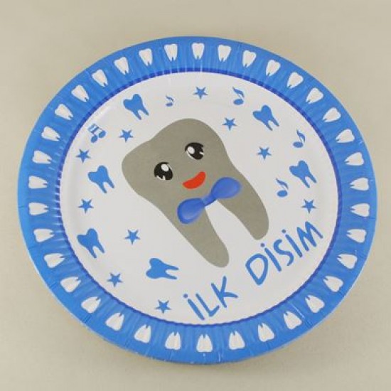 İlk Dişim Yazılı Mavi Kağıt Tabak