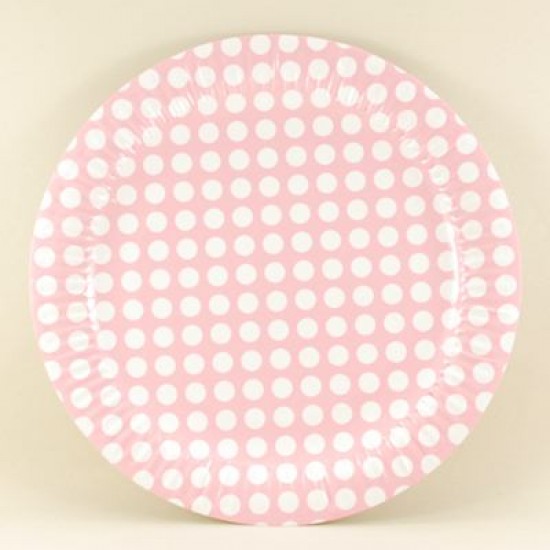 Pembe Beyaz Küçük Puantiyeli Kağıt Tabak 8 Adet
