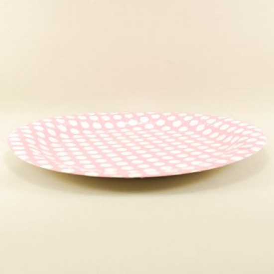 Pembe Beyaz Küçük Puantiyeli Kağıt Tabak 8 Adet