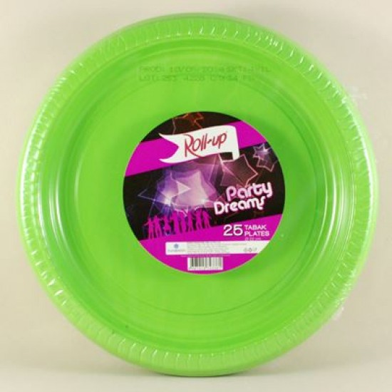 Yeşil Renkli Plastik Tabak 25 Adet