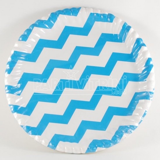Zigzag Desenli Mavi Kağıt Tabak