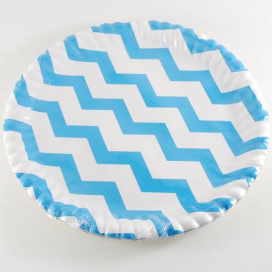 Zigzag Desenli Mavi Kağıt Tabak