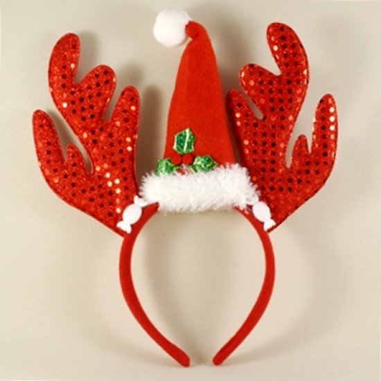 Geyik Ve Noel Baba Şapkalı Yılbaşı Tacı