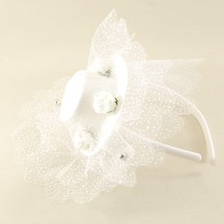 Şapkalı Ve Tüllü Nedime Tacı Beyaz