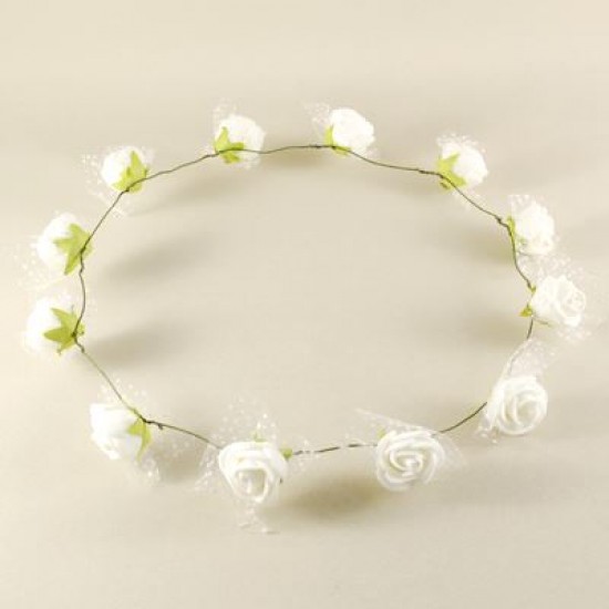 Beyaz Tüllü Ve Çiçekli Gelin Taçı