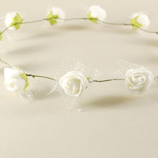 Beyaz Tüllü Ve Çiçekli Gelin Taçı