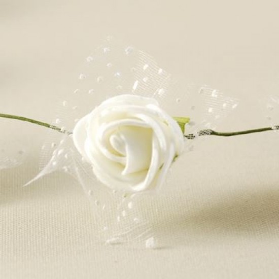 Beyaz Tüllü Ve Çiçekli Gelin Taçı