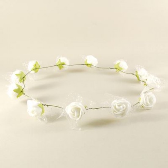 Beyaz Tüllü Ve Çiçekli Gelin Taçı