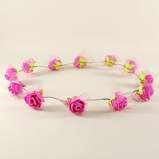 Fuşya Tüllü Ve Çiçekli Gelin Taçı