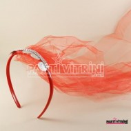 Kına Tacı Kırmızı Tüllü Beşibirlik Gümüş Paralı