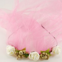 Kına Tacı Pembe Tüllü Ve Çiçekli