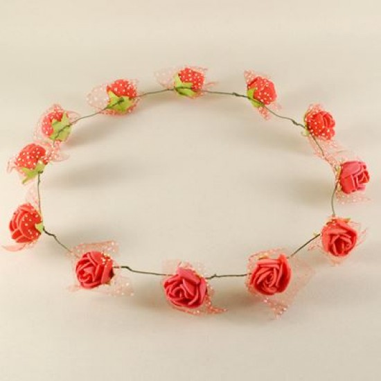 Kırmızı Tüllü Ve Çiçekli Gelin Taçı
