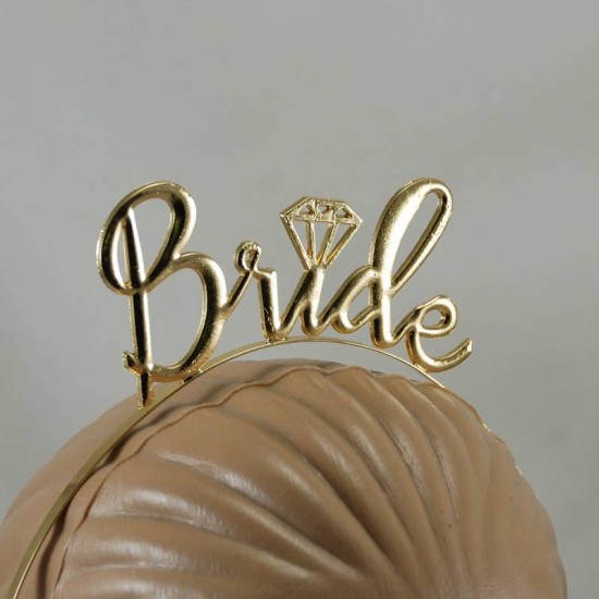 Bride Tek Taş Gold Renk Metal Bekarlığa Veda Partisi Taç