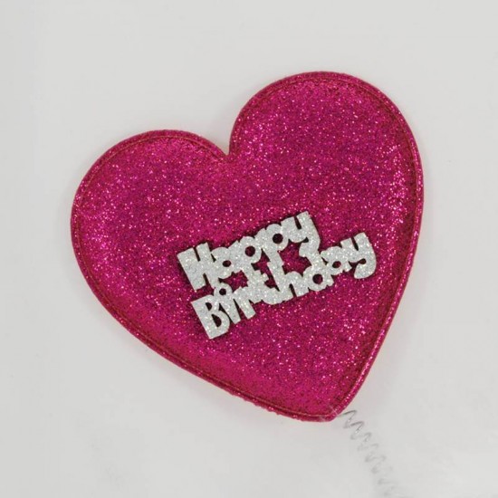 Happy Birthday Parlak Kalpli Fuşya Taç