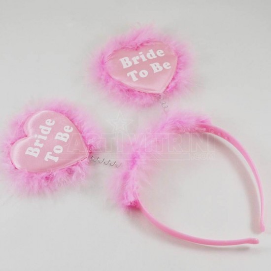 Bride To Be Pembe Kalpli Ve Tüylü Taç