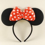 Minnie Mouse Kırmızı Fiyonklu Siyah Kulaklı Taç