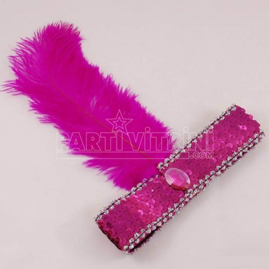 Revü Kızı Fuşya Tüylü Ve Pullu Saç Bandı