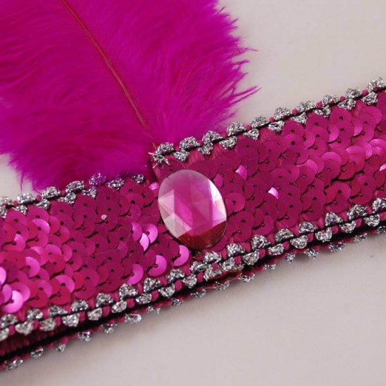 Revü Kızı Fuşya Tüylü Ve Pullu Saç Bandı