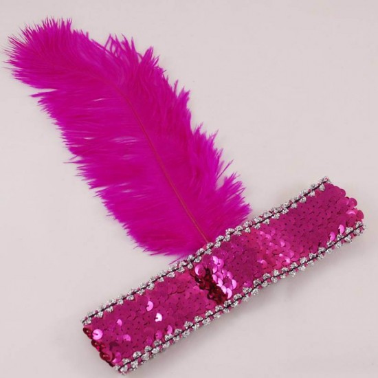 Revü Kızı Fuşya Tüylü Ve Pullu Saç Bandı