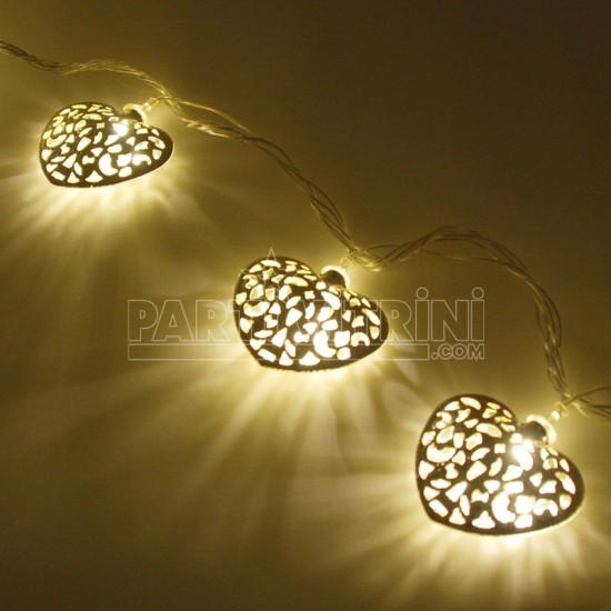 Gümüş Renk Kalpli Gün Işığı Yanan Led Yılbaşı Işıkları