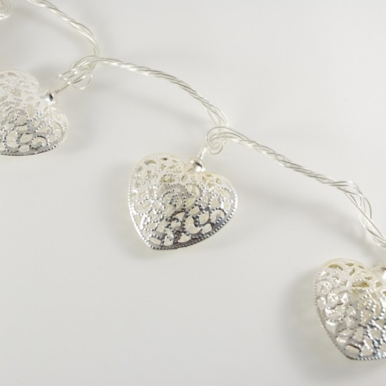 Gümüş Renk Kalpli Gün Işığı Yanan Led Yılbaşı Işıkları