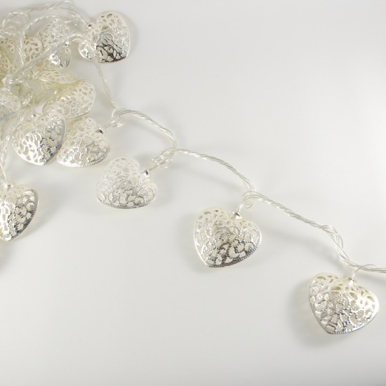 Gümüş Renk Kalpli Gün Işığı Yanan Led Yılbaşı Işıkları