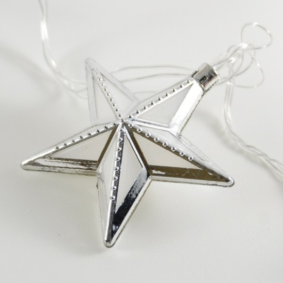 Gümüş Yıldız Şeklinde Renkli Yanan Led Yılbaşı Işıkları