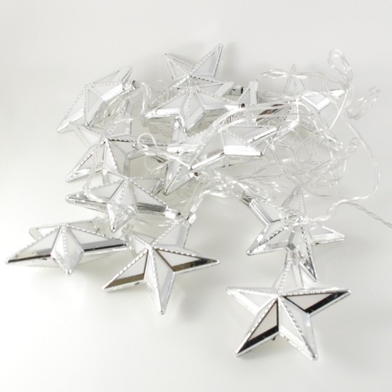 Gümüş Yıldız Şeklinde Renkli Yanan Led Yılbaşı Işıkları